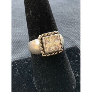 Silpada 925 Sterling Silver Elizabeth Ring Square CZ Size 8 Vintage Estate Jewel